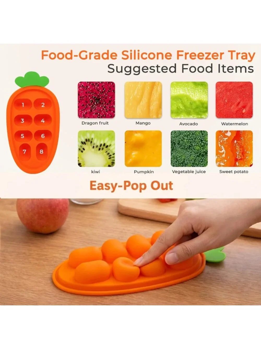 Baby Fruit Feeder Set with Freezer Tray & Silicone Pouches, Teething Relief 4